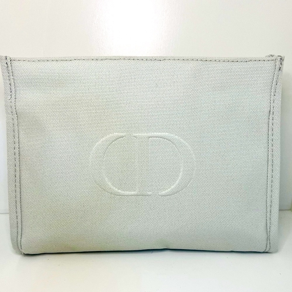Dior Clutch/Pouch Light Gray with two Silver Snap Close and Embossed CD Logo